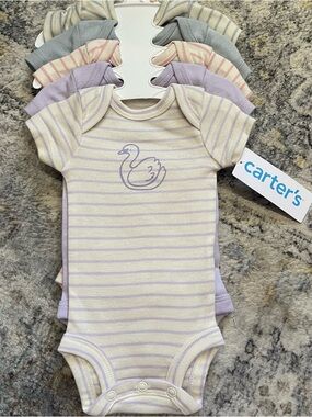 Carter's 5 Pack Baby Girl Bodysuits Size Preemie Spring Striped Animals New T1